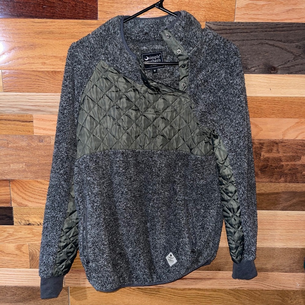 Simply Southern Women M Gray Pullover Fleece Quilted Snap Neck Sweatshirt - Picture 2 of 7